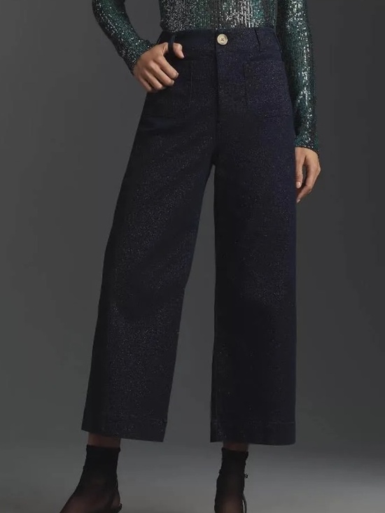Maeve Denim - Anthropologie Maeve The Colette Sparkle Denim Wide Leg Pants Size 30/10 Cropped